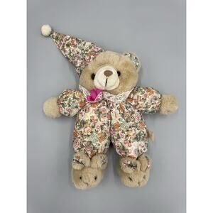 Ben Rickert Inc Teddy Bear Plush Bunny Slippers Floral Pjs Plush 11” Stuffed Toy
